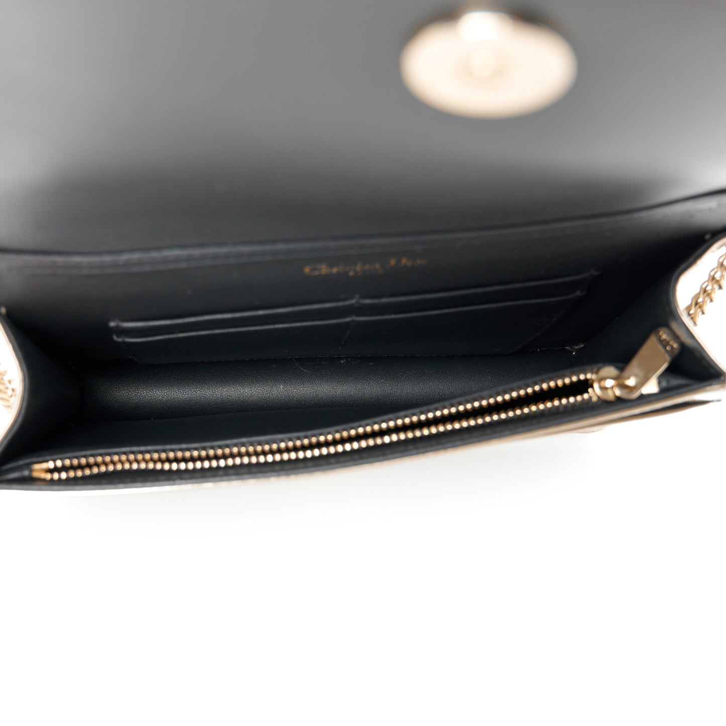 Metallic Patent Micro-Cannage Diorama Wallet on Chain Pouch Gold