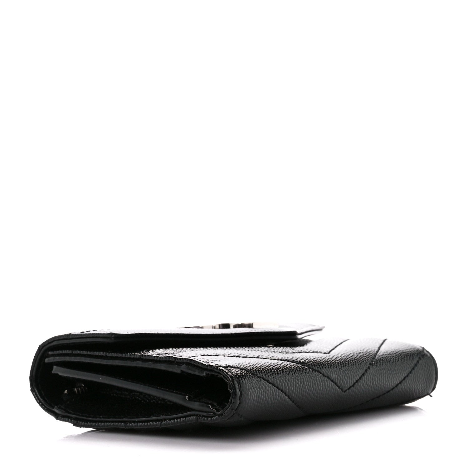 Saint Laurent Grain De Poudre Matelasse Chevron Monogram Compact Tri Fold Wallet Black 4 of 12