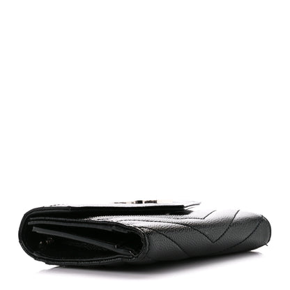 Saint Laurent Grain De Poudre Matelasse Chevron Monogram Compact Tri Fold Wallet Black 4 of 12
