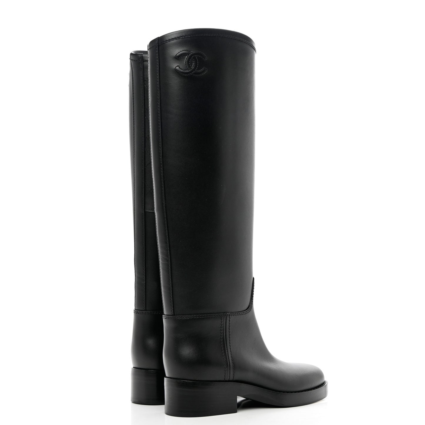 Calfskin CC High Boots 35 Black