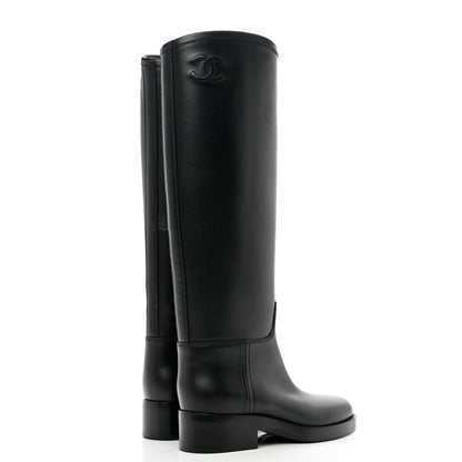 Chanel Calfskin CC High Boots 35 Black 4 of 9