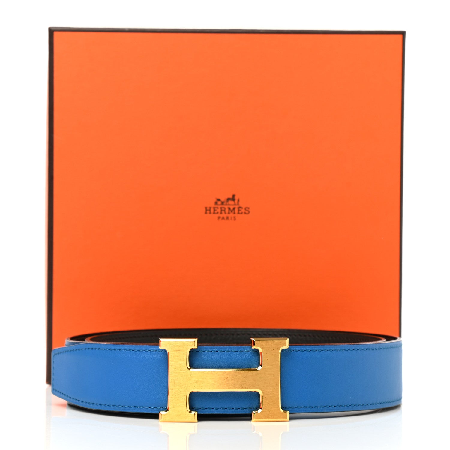 Hermes Swift Togo 32mm H Belt 95 Bleu Zanzibar Chocolate 5 of 5