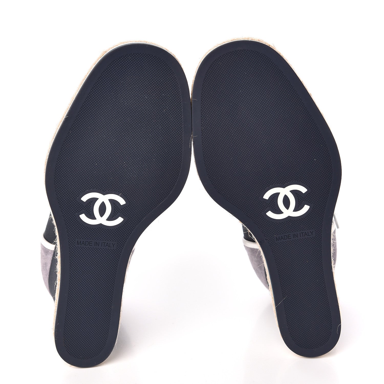 Chanel Silk Crepe Suede Calfskin Lace Up Wedge Espadrilles 36.5 Navy Grey 5 of 8