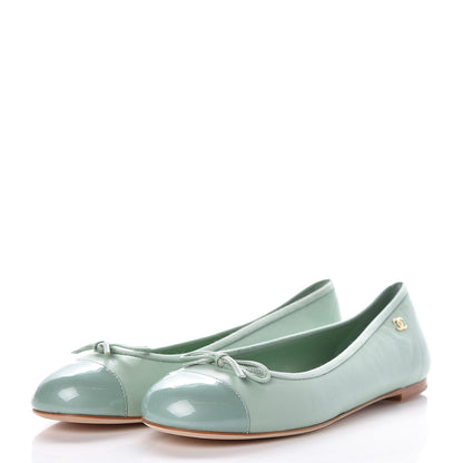 Chanel Lambskin Patent Cap Toe Ballerina Flats 37 Light Green 3 of 8