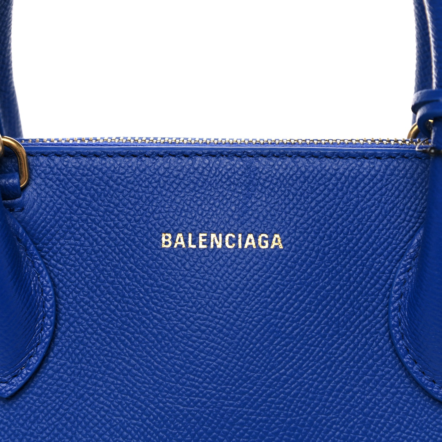 Balenciaga Signature Grained Calfskin Logo S Ville Top Handle Bag Bleu Roi White 10 of 11