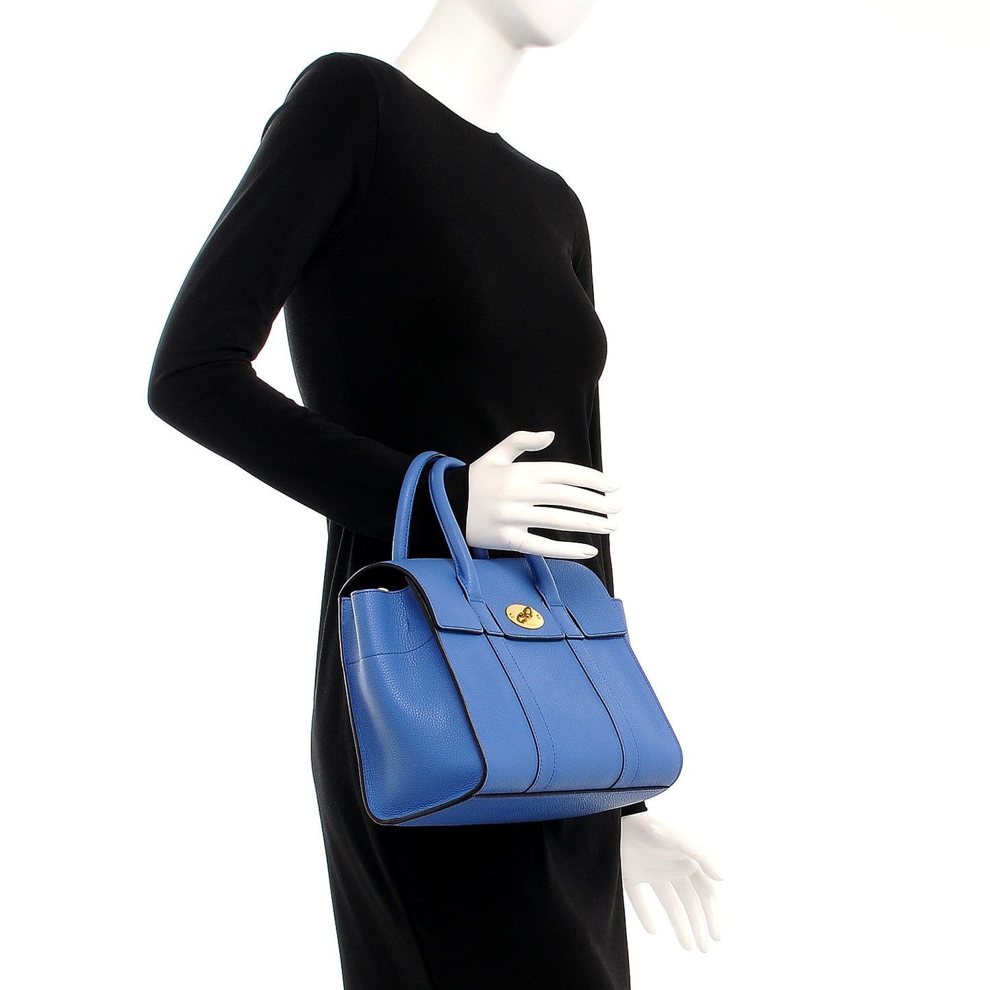 Classic Grain Calfskin Small Bayswater Porcelain Blue