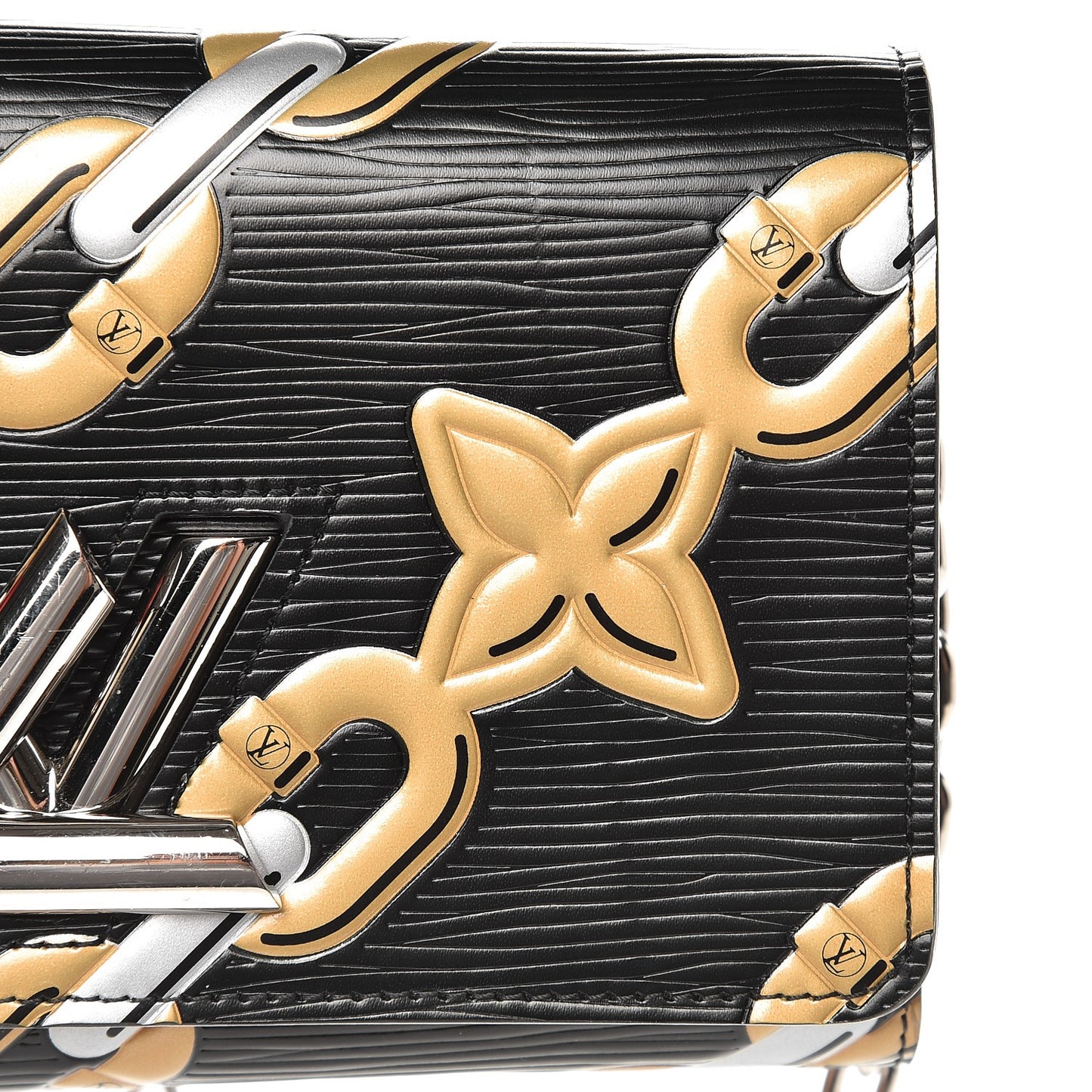 Epi Chain Flower Print Twist Chain Wallet Black