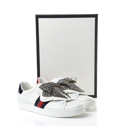 Gucci Calfskin Ayers Web Womens Ace Bow Lace Sneakers 37 White 13 of 13