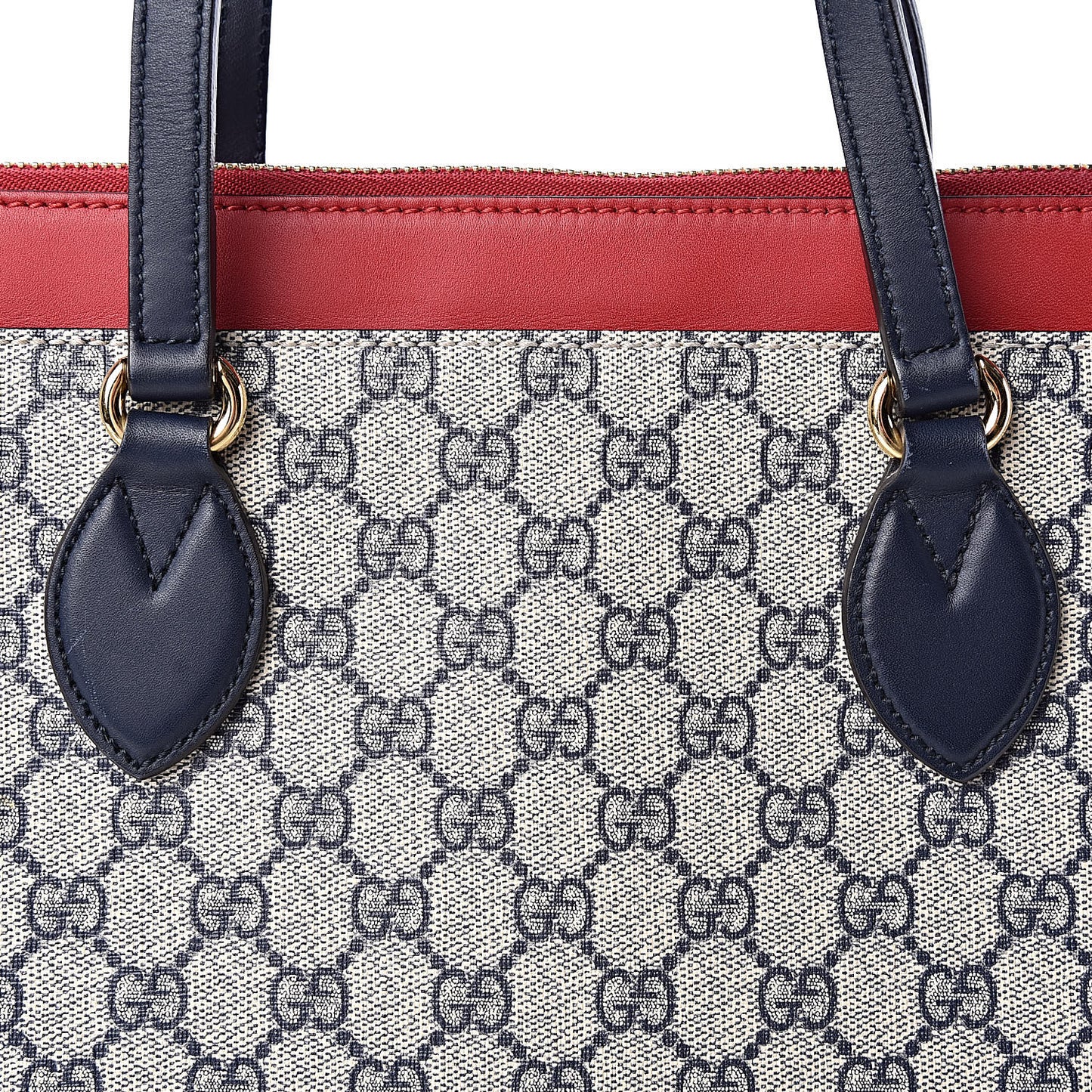 GG Supreme Monogram Medium Zippered Bucket Tote Beige Blue Hibiscus Red