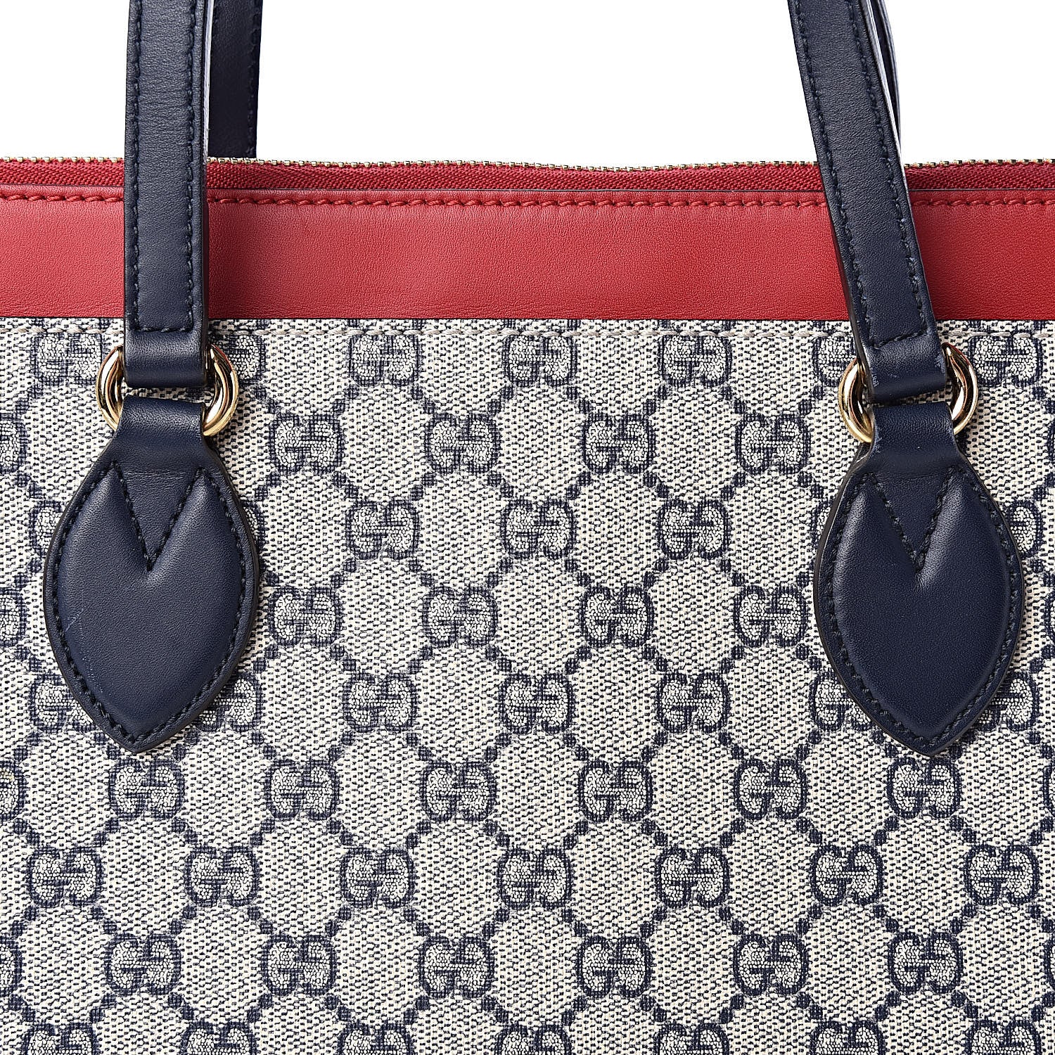 Gucci GG Supreme Monogram Medium Zippered Bucket Tote Beige Blue Hibiscus Red 9 of 11