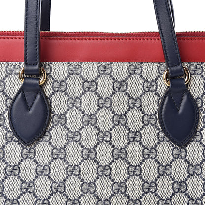 Gucci GG Supreme Monogram Medium Zippered Bucket Tote Beige Blue Hibiscus Red 9 of 11