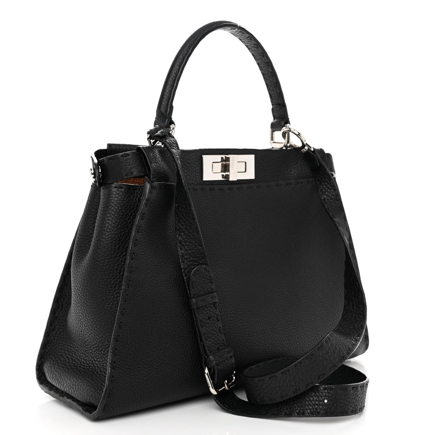 Cuoio Romano Alcantara Selleria Medium Peekaboo Iconic Satchel Black Mou Fallad