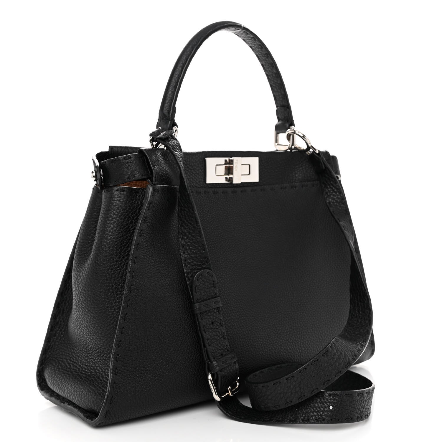 Fendi Cuoio Romano Alcantara Selleria Medium Peekaboo Iconic Satchel Black Mou Fallad 3 of 10