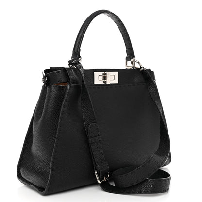 Fendi Cuoio Romano Alcantara Selleria Medium Peekaboo Iconic Satchel Black Mou Fallad 3 of 10