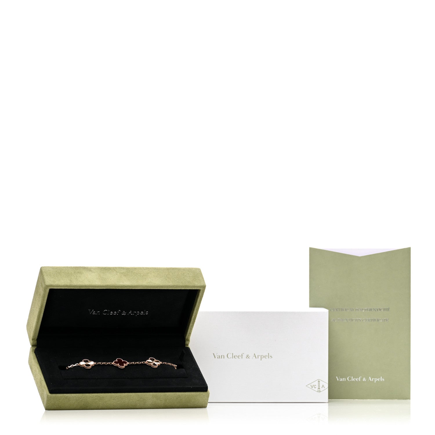 Van Cleef & Arpels 18K Rose Gold Carnelian 5 Motifs Guilloche Vintage Alhambra Bracelet 4 of 4