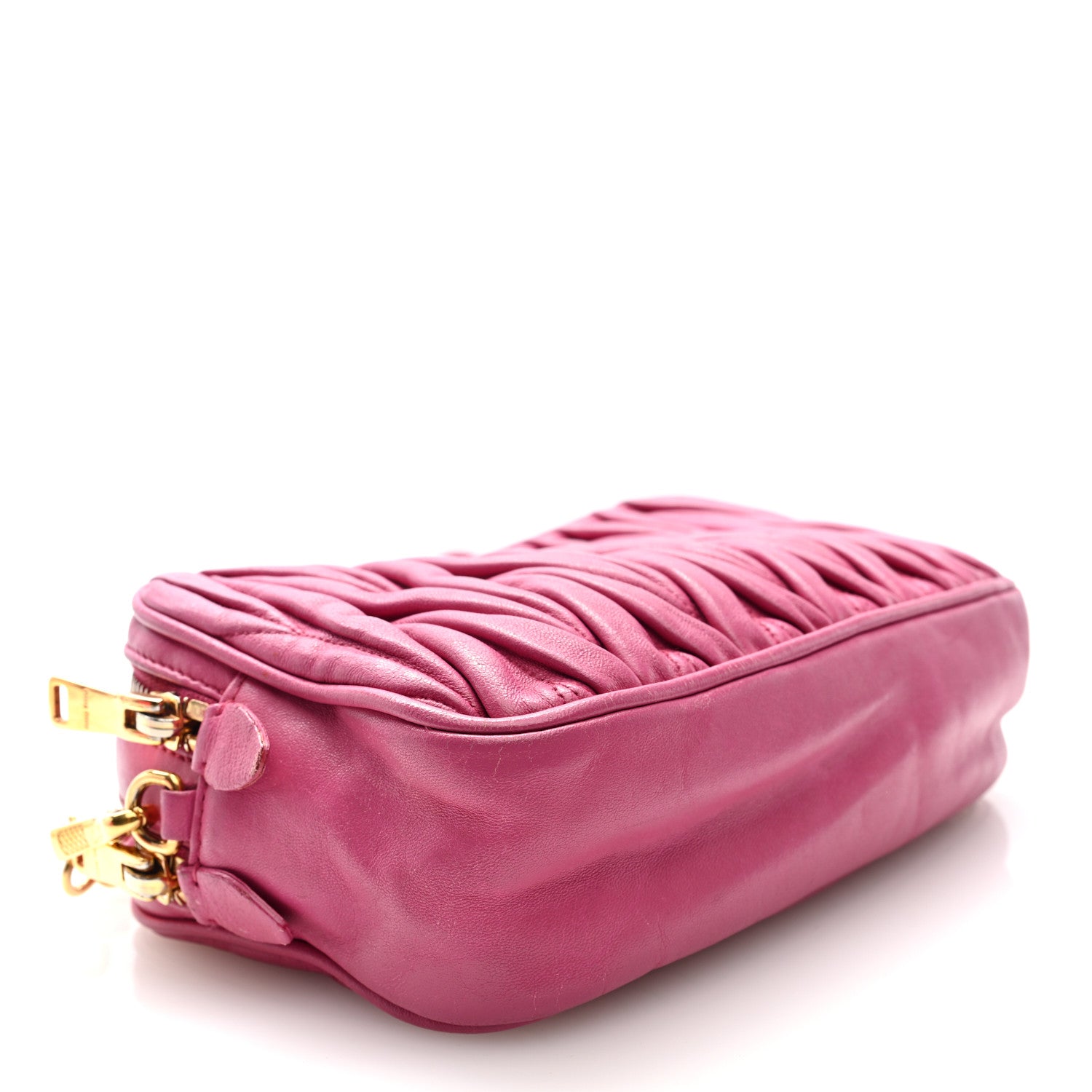 Miu Miu Vitello Lux Matelasse Double Zip Shoulder Bag Peonia