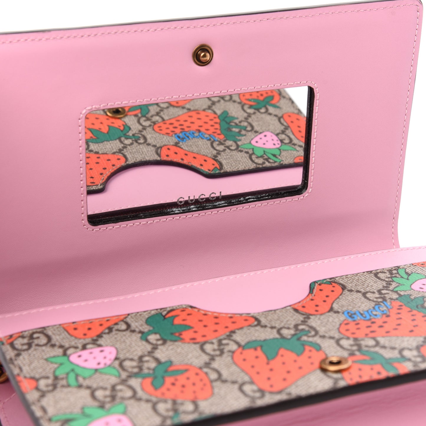 GG Supreme Monogram Strawberry Chain Wallet