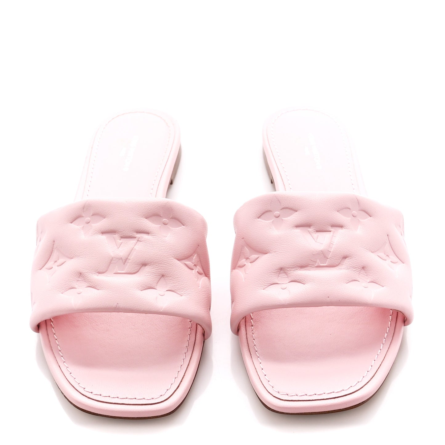 Lambskin Embossed Monogram Revival Flat Mules 38 Rose Clair
