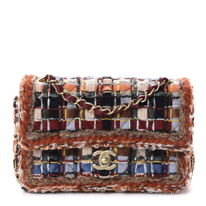 Chanel Tweed Quilted Mini Rectangular Flap Blue Orange Navy Beige 1 of 11