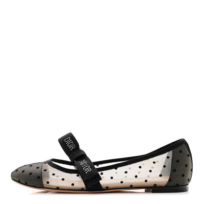 Christian Dior Mesh Plumetis Grosgrain Ribbon Crystal Embellished J'Adior Slingback Ballet Flats 38 Black 1 of 7