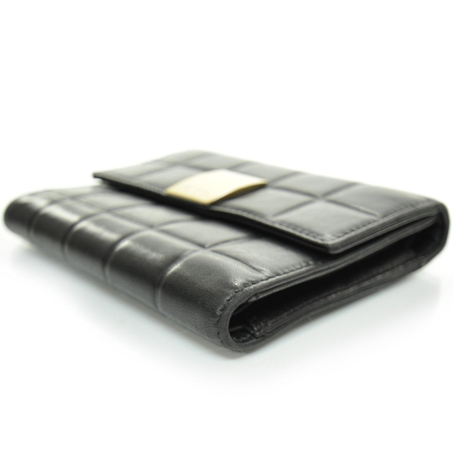 Leather Chocolate Bar Quilted Tri-Fold Wallet Black