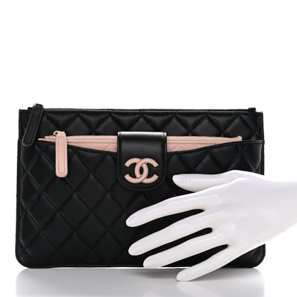 Chanel Lambskin Quilted Sunset Boulevard Pouch Case Black Pink 2 of 8