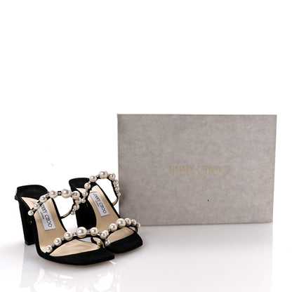 Jimmy Choo Suede Amara 85 Pearl Block Heel Sandals 36.5 Black 9 of 9