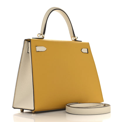 Hermes Epsom Bi-Color Horseshoe Kelly Sellier 25 Jaune Ambre Craie 3 of 11