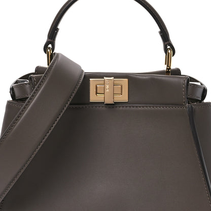 Fendi Vitello Seta Suede FF Mini Peekaboo Iconic Satchel Chocolate Sigaro Marrone 9 of 12