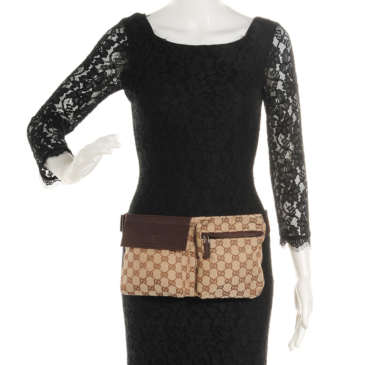 GG Monogram Double Pocket Belt Bag Dark Brown