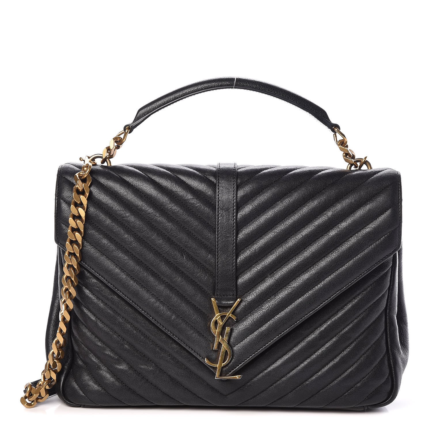 Saint Laurent Sheepskin Matelasse Chevron Monogram Large College Satchel Black 1 of 14