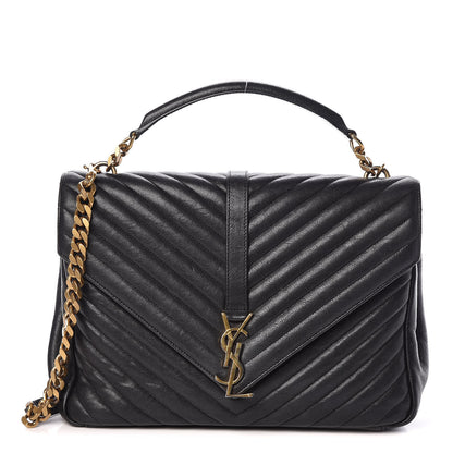 Saint Laurent Sheepskin Matelasse Chevron Monogram Large College Satchel Black 1 of 14