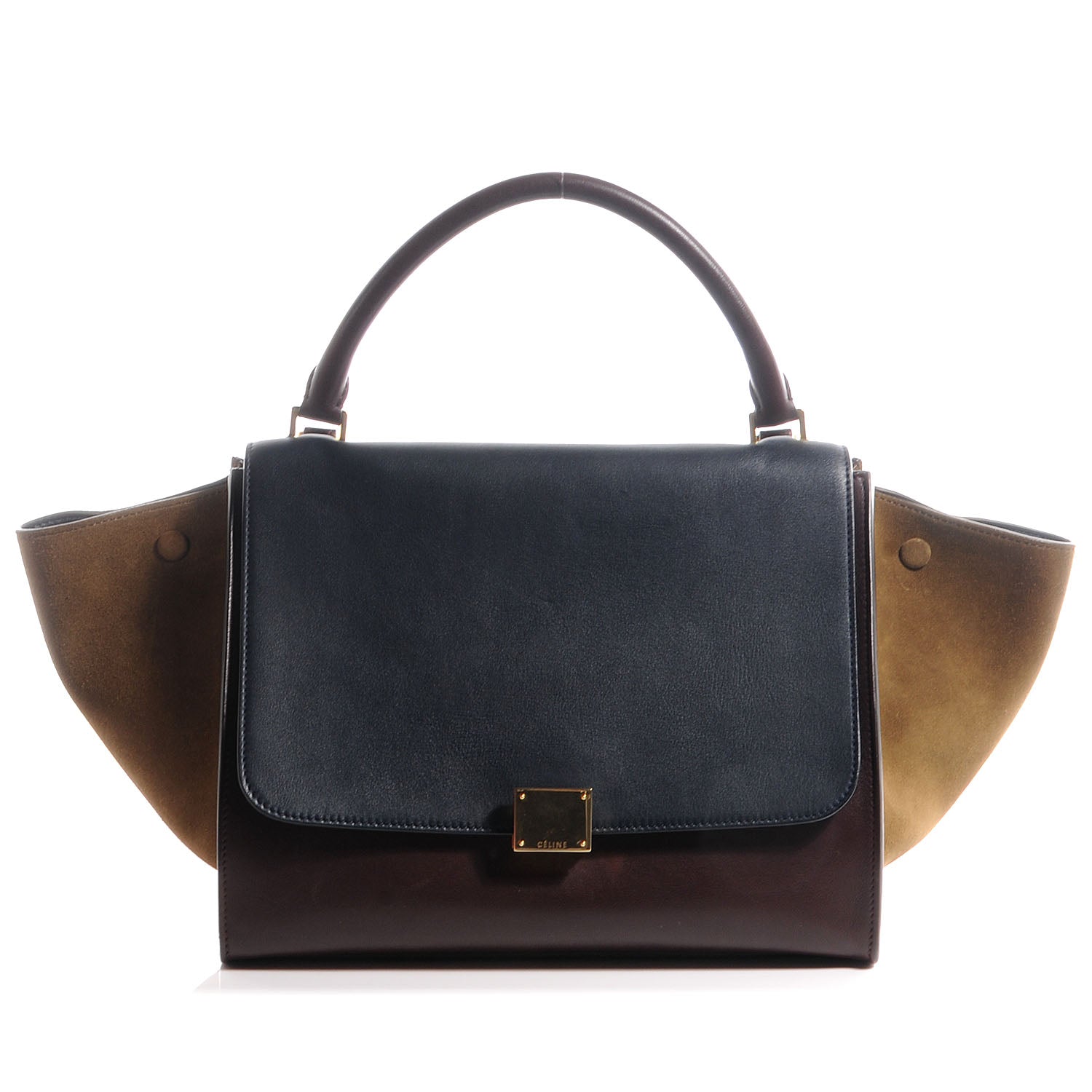 Celine Calfskin and Suede Small Tri-Color Trapeze Navy 1 of 7