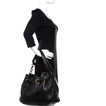 Christian Dior Lambskin Cannage Drawstring Bag Black 2 of 16