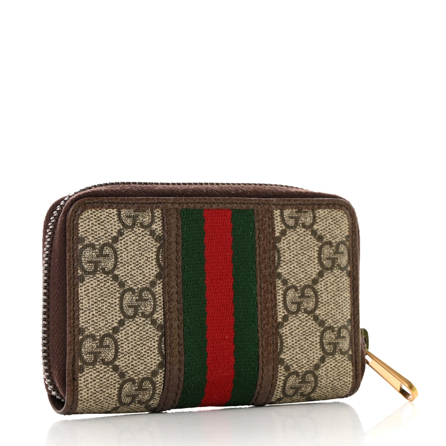GG Supreme Web Ophidia Zip Around Card Case Brown
