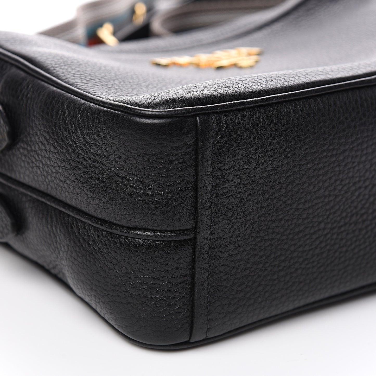 Vitello Daino Medium Double Zip Shoulder Bag Black