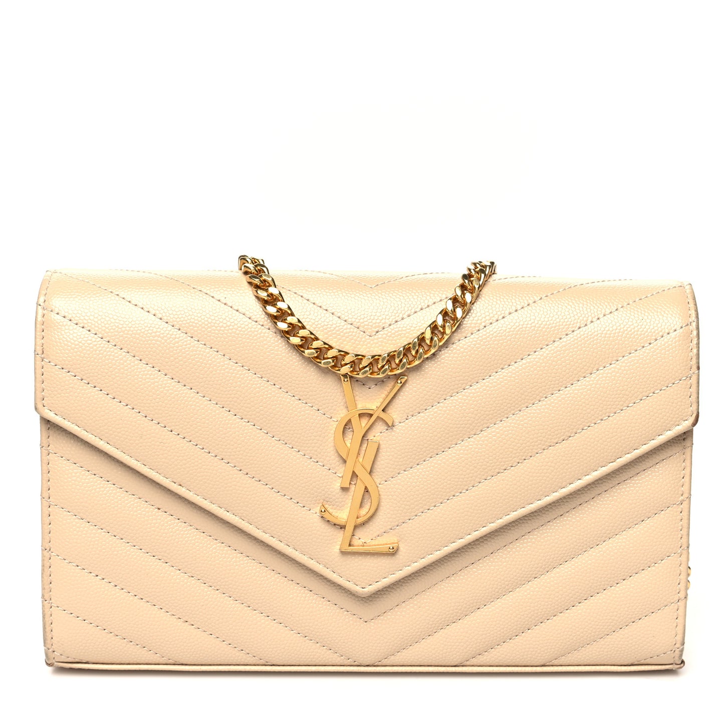 Grain De Poudre Matelasse Chevron Cassandre Chain Wallet Deep Beige
