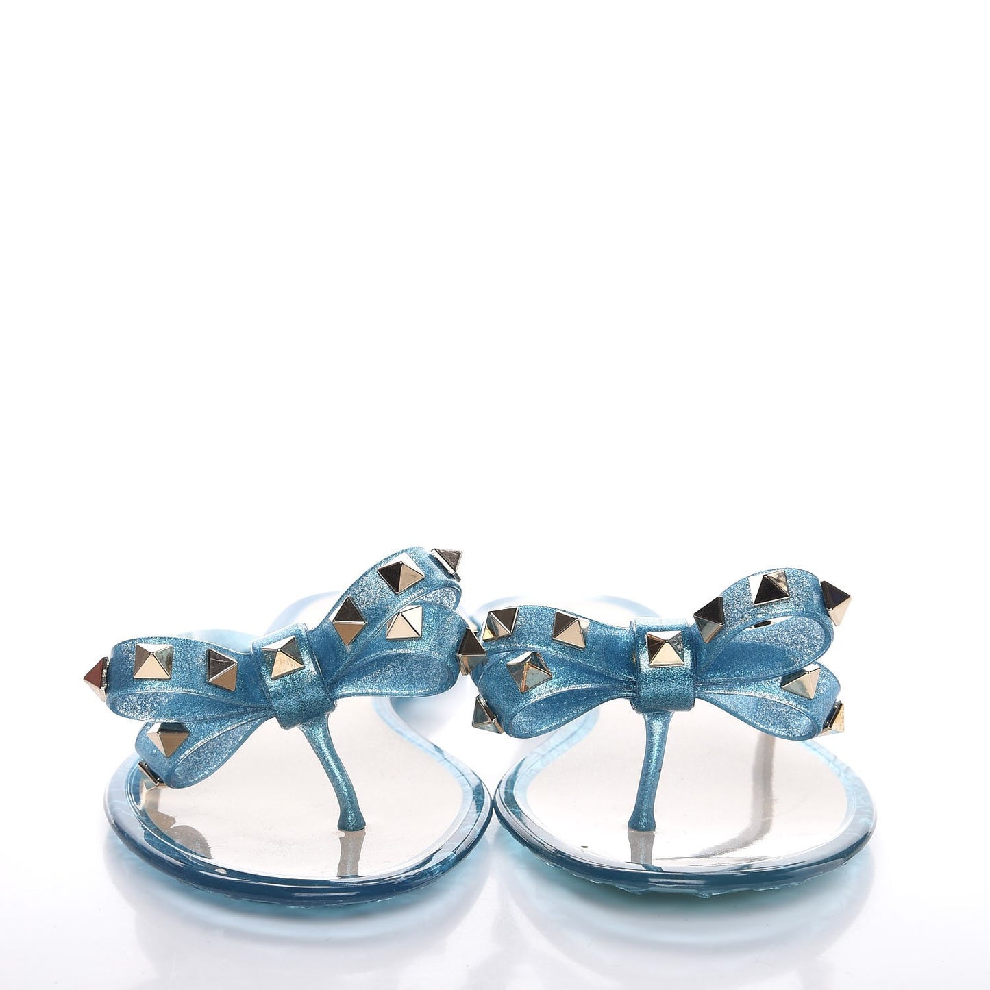 PVC Jelly Glitter Rockstud Bow Thong Sandals 36 Cerulean