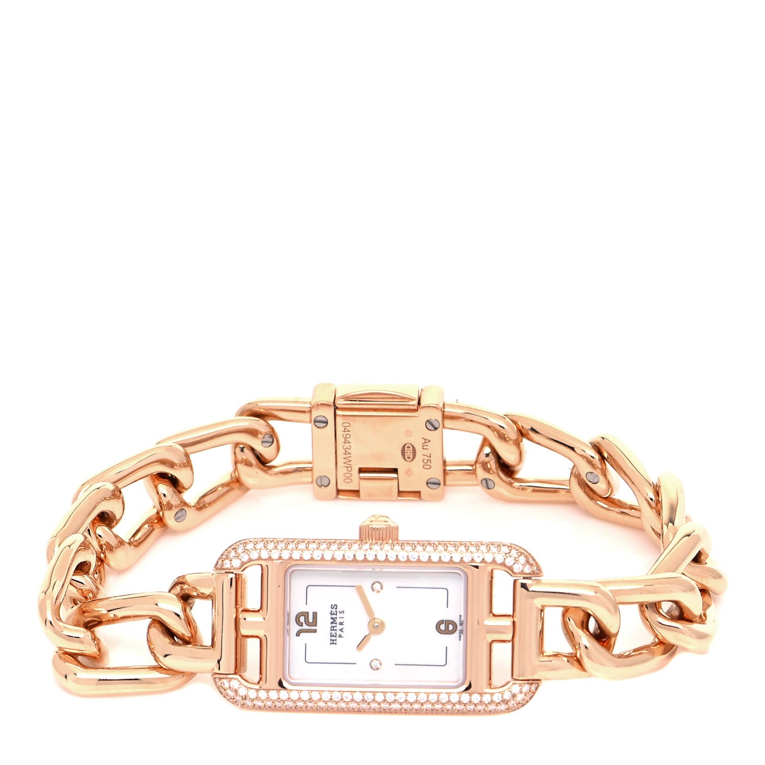 Hermes 18K Rose Gold Diamond Mother of Pearl 17mm Nantucket Quartz Watch 2 of 5