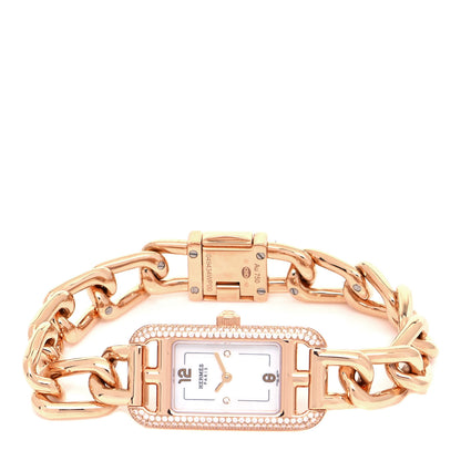 Hermes 18K Rose Gold Diamond Mother of Pearl 17mm Nantucket Quartz Watch 2 of 5