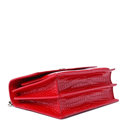 Saint Laurent Calfskin Crocodile Embossed Medium Monogram Sunset Rouge Eros 4 of 12