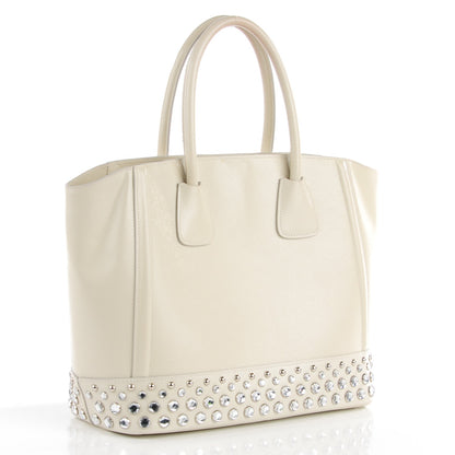 Prada Saffiano Vernice Crystal Studded Tote Talco 3 of 9