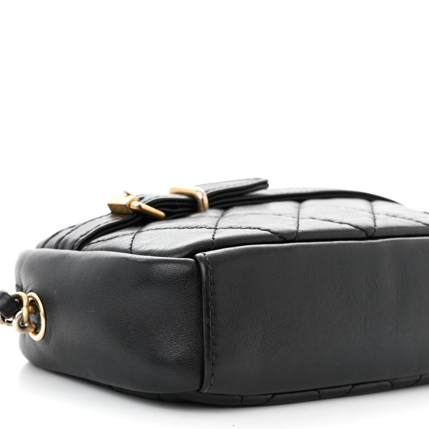 Lambskin Quilted Small Buckle Camera Case Bag Black