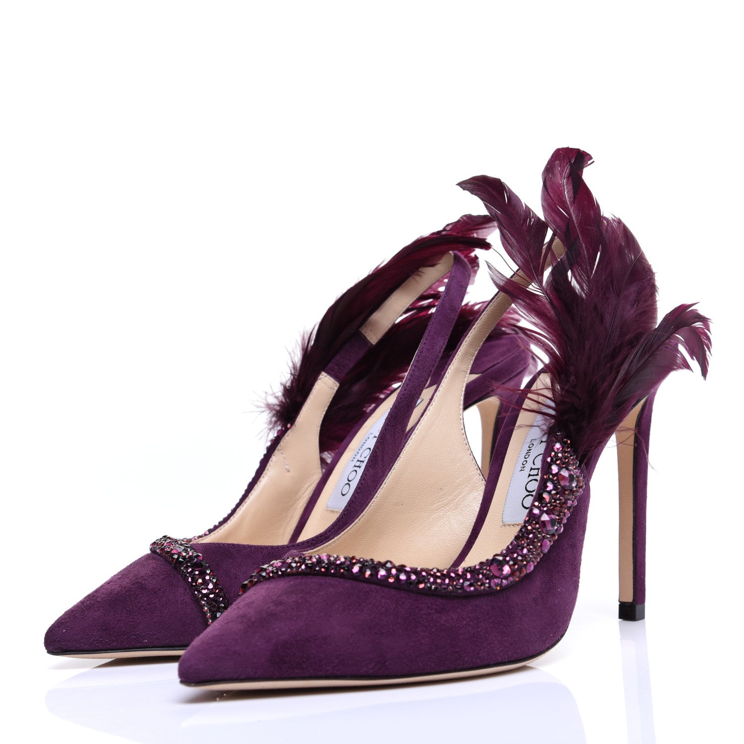 Jimmy Choo Suede Crystal Feather Tacey 100 Pumps 37 Grape 4 of 10