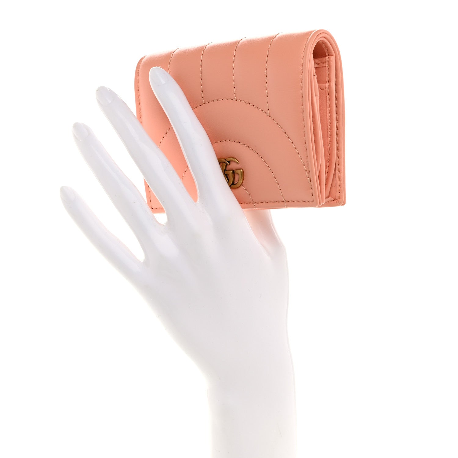 Gucci Calfskin Vertical Ring Matelasse GG Marmont Card Case Wallet Peachy Chic 2 of 8