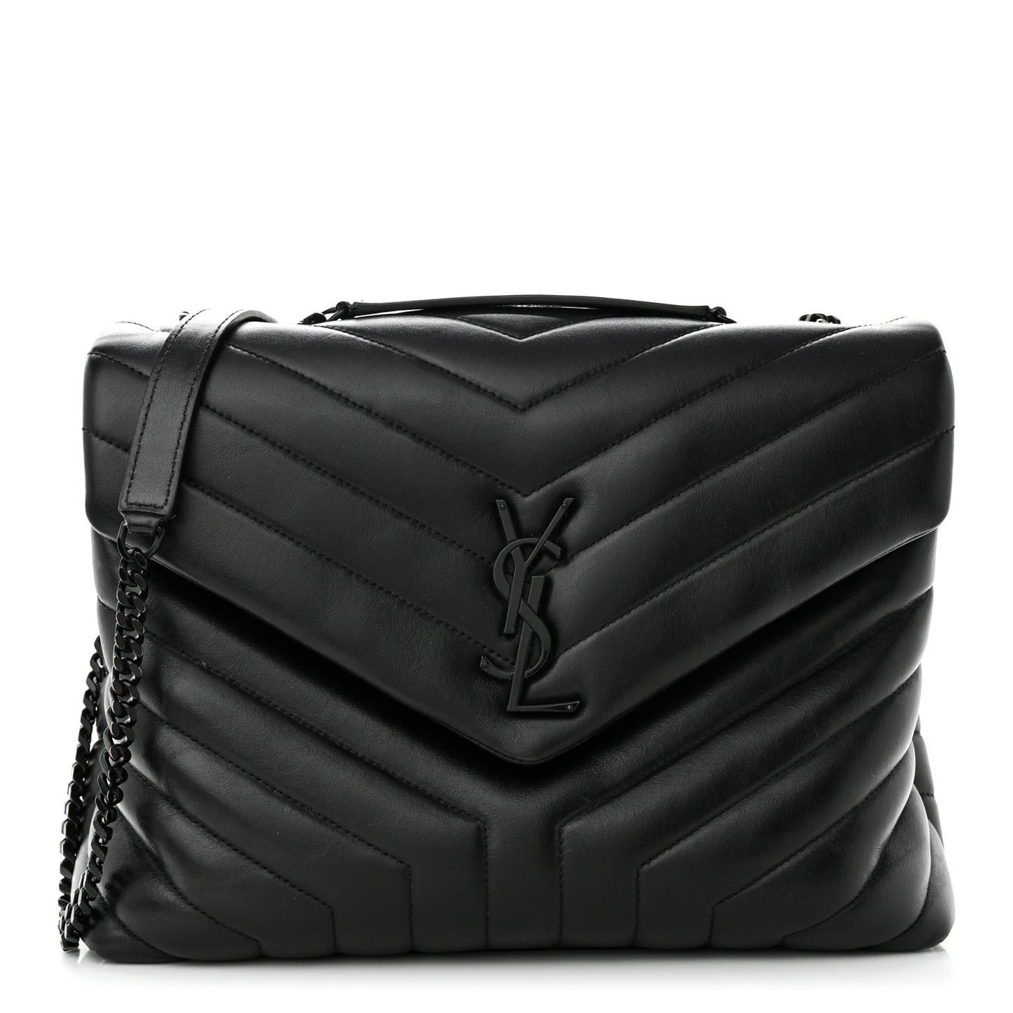 Calfskin Y Quilted Monogram Monochrome Medium Loulou Chain Satchel Black