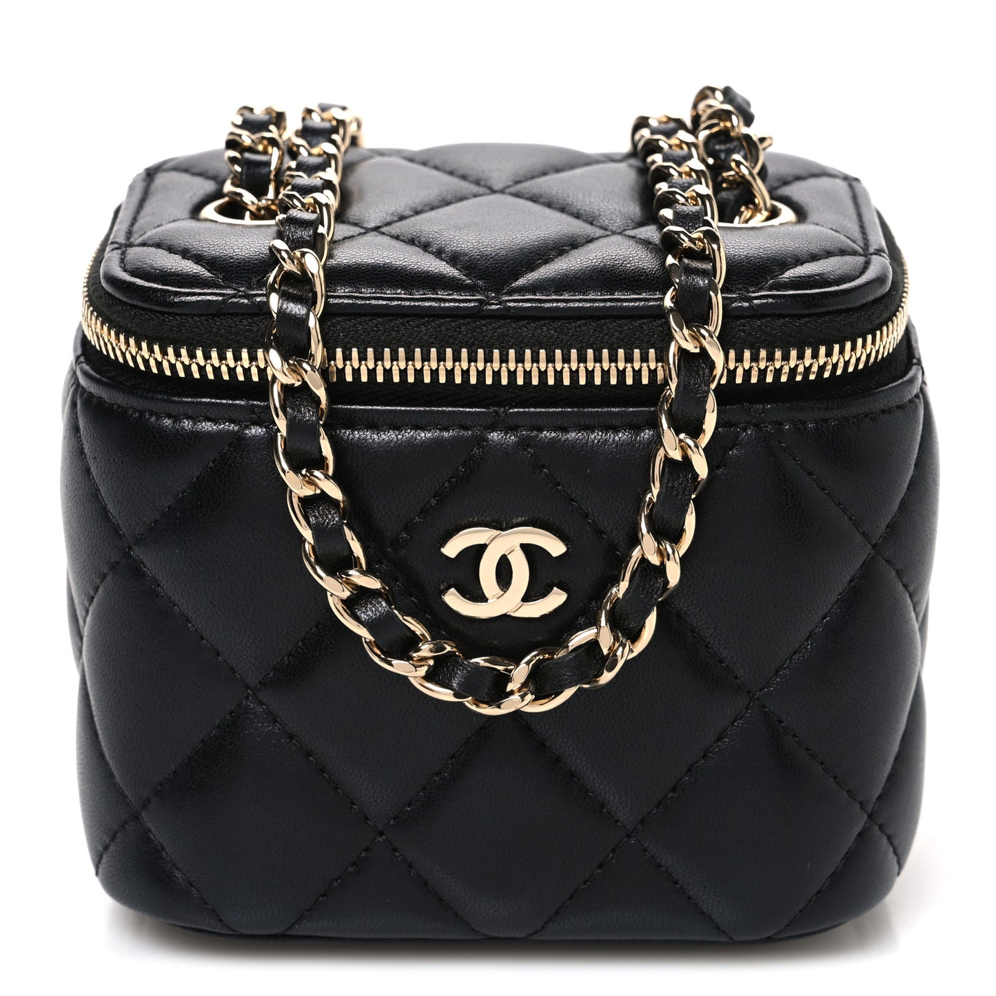 Lambskin Quilted Mini Vanity Case With Chain Black