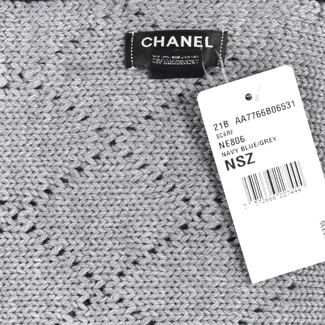 Chanel Wool Cashmere Silk CC Scarf Navy Blue Grey 3 of 3