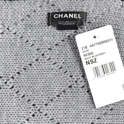 Chanel Wool Cashmere Silk CC Scarf Navy Blue Grey 3 of 3