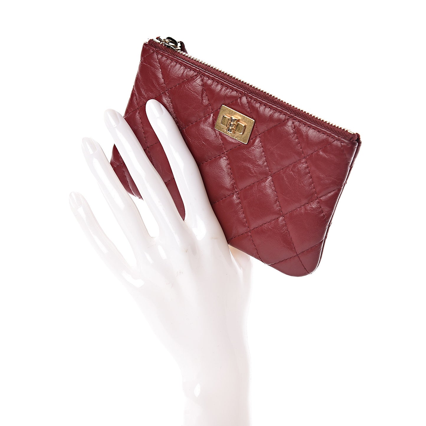Aged Calfskin Quilted Small Reissue Cosmetic Case Burdundy